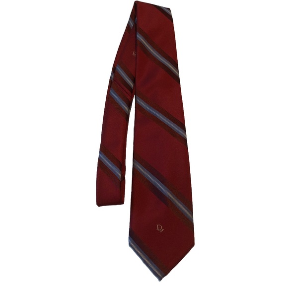 Dior Men's Burgundy and Blue Striped Tie - Picture 3 of 5